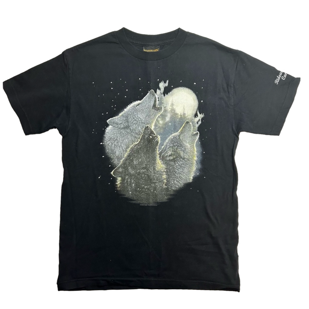 Wolf pack howling at moon black T-shirt Sz.M classic urbancore Canada Wildlife
